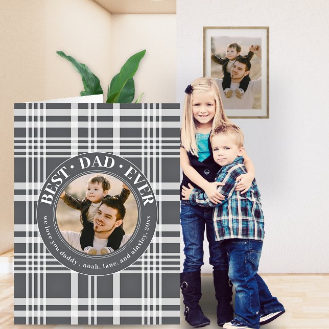 Best Dad Ever Father's Day Buffalo Plaid Big Photo Card (Creator Uploaded)