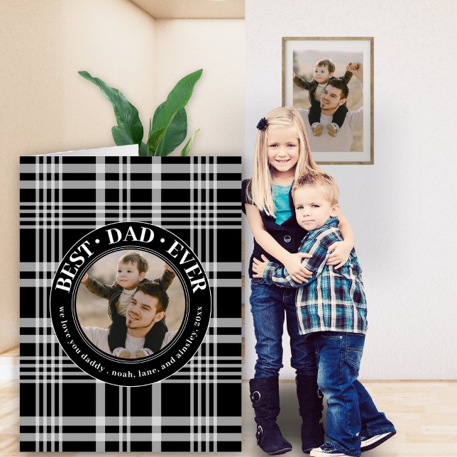 Best Dad Ever Father's Day Buffalo Plaid Big Photo Card (Creator Uploaded)
