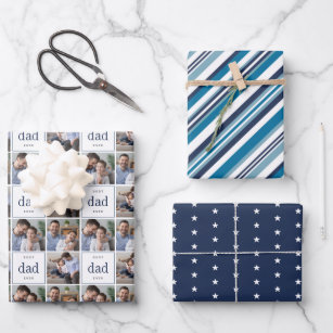 Fathers Day Wrapping Paper Sheet,Lovely Blue Best Dad Gift Wrap