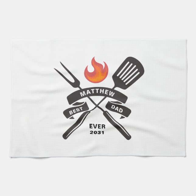 Best Dad Ever Fathers Day Custom Name Kitchen Towel (Horizontal)
