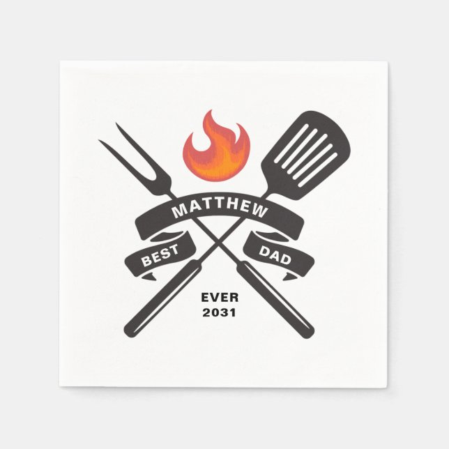 Best Dad Ever Fathers Day Custom Name Paper Napkins (Front)