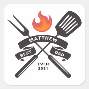 Best Dad Ever Fathers Day Custom Name Square Sticker