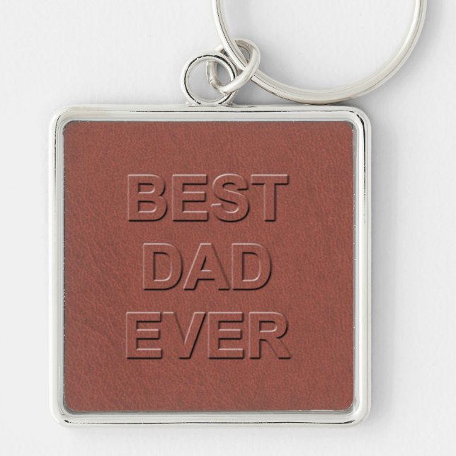 Best Dad Ever Fathers Day Faux Brown Leather Gift Keychain (Front)