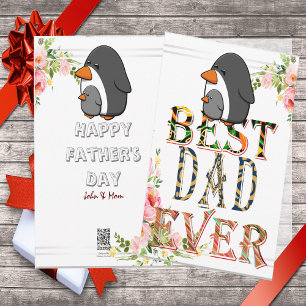 Best Dad Ever Fathers Day Floral Penguin Holiday Card
