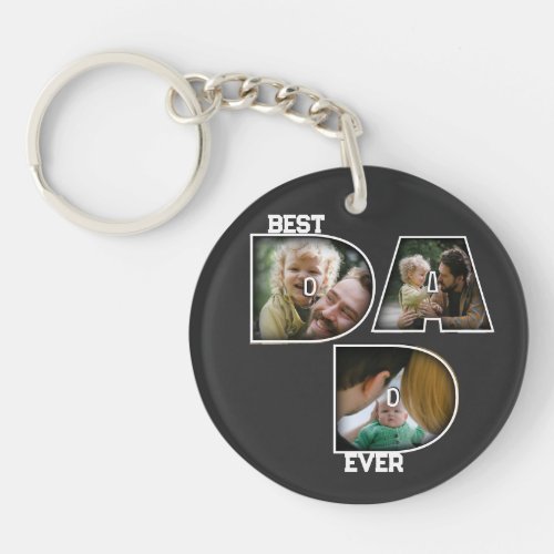 Best Dad Ever Fathers Day Gift 3 Photo Cutout Keychain