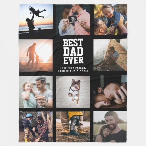 BEST DAD EVER Fathers Day Instagram Photo Collage Fleece Blanket