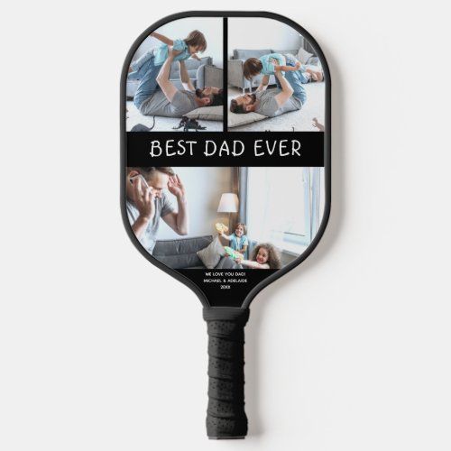 Best Dad Ever Fathers Day Kids Photo Collage Gift  Pickleball Paddle