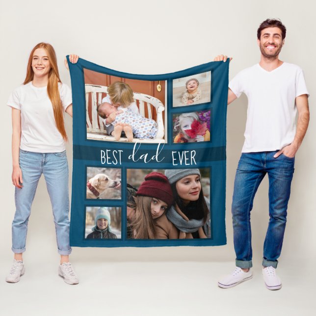 Best Dad Ever Father's Day Multi photo Blue Fleece Blanket (In Situ)