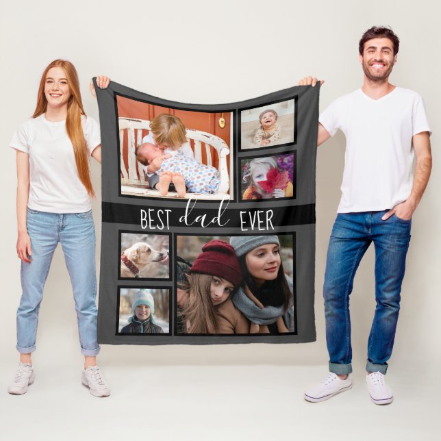 Best Dad Ever Father's Day Multi photo Gray Fleece Blanket (In Situ)