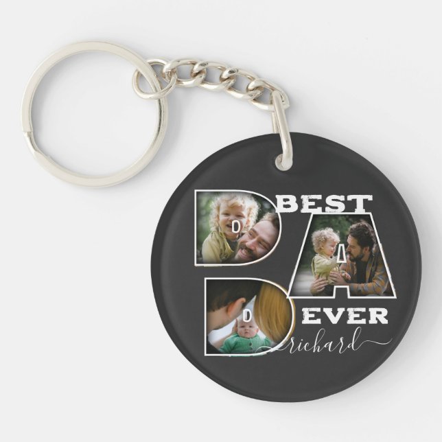 Best Dad Ever Father's Day Name Gift 3 Photo Keychain (Front)
