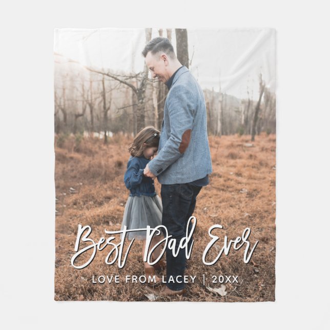 Best Dad Ever Father's Day Personalized Photo  Fleece Blanket (Front)