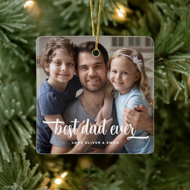 Best Dad Ever Father's Day Photo Ceramic Ornament (Tree)