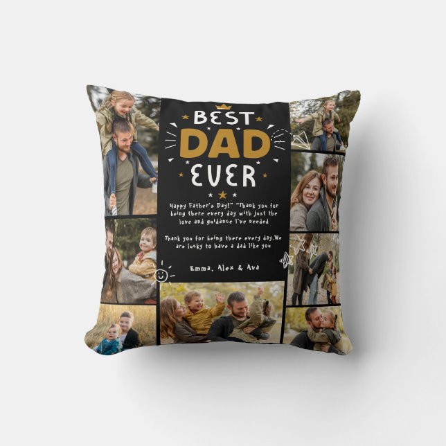 Best dad ever fathers day photo collage family  throw pillow (Front)