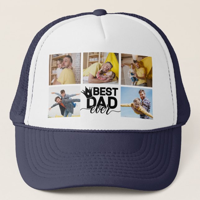 Best Dad Ever Fathers Day Photo Collage Keepsake Trucker Hat (Front)