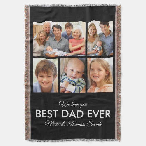 Best Dad Ever Fathers Day Photo Collage Throw Blanket