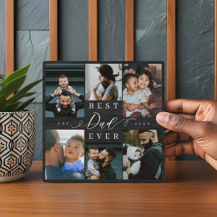 Best Dad Ever Father's Day Photo Collage Woodgrain Plaque