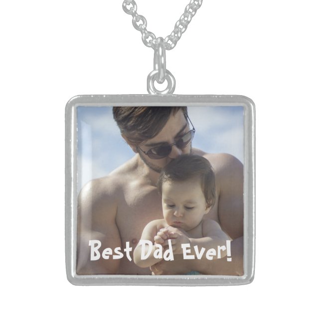 Best Dad Ever Father's Day Photo Sterling Silver Necklace (Front)