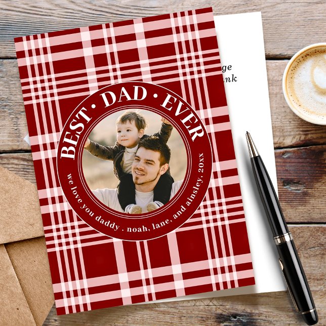 Best Dad Ever Father's Day Red Buffalo Plaid Photo Holiday Card (Creator Uploaded)