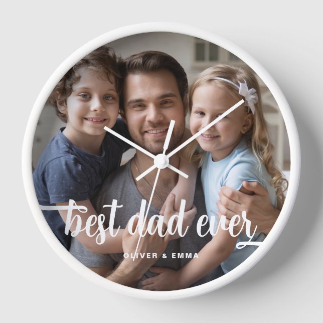 Best Dad Ever Father's Day Script Photo Clock (Front)