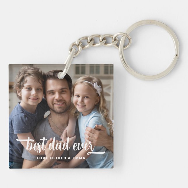 Best Dad Ever Father's Day Script Photo  Keychain (Back)