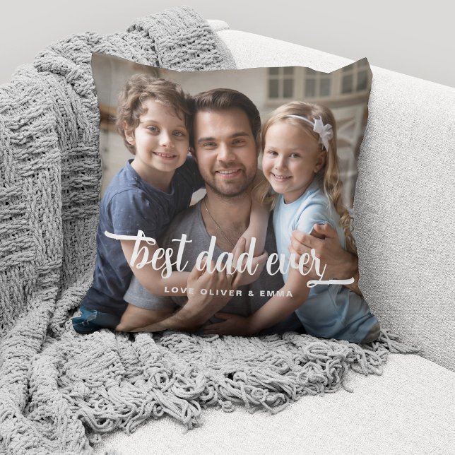 Best Dad Ever Father's Day Script Photo Throw Pillow (Cute custom photo throw pillow for the Best Dad Ever.)