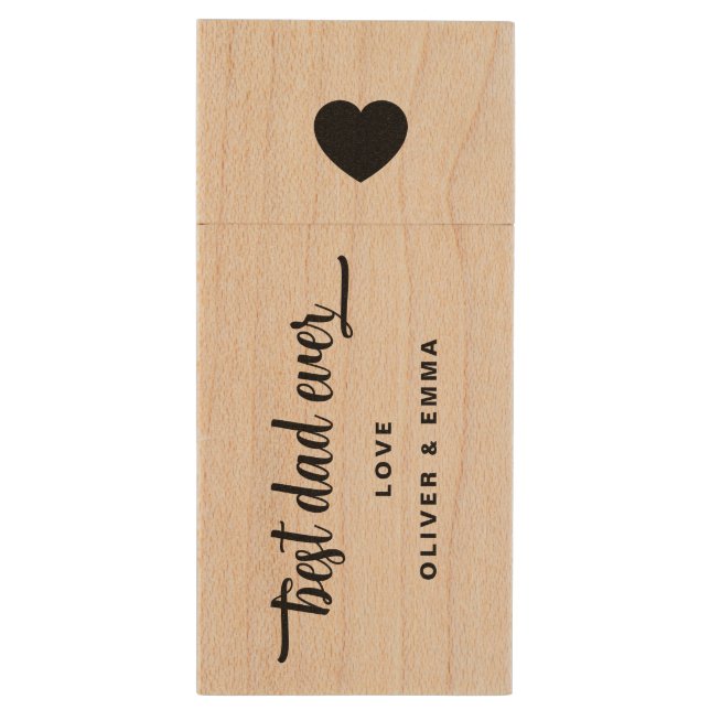 Best Dad Ever Father's Day Script  Wood Flash Drive (Back (Vertical))