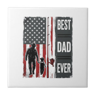 Best Dad Ever Fishing Flag Vintage Vector Design_1 Ceramic Tile