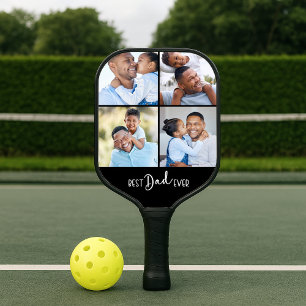 Best Dad Ever Four Photo Collage Carbon Fiber Pickleball Paddle