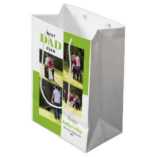 Best Dad Ever four photos lime green Father's Day Medium Gift Bag