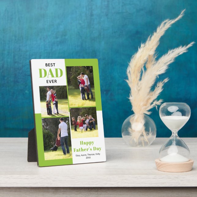 Best Dad Ever four photos lime green Father's Day Plaque (Side)
