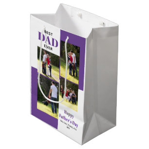 Best Dad Ever four photos purple Father's Day Medium Gift Bag