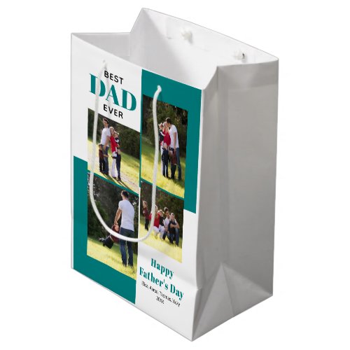 Best Dad Ever four photos teal Fathers Day Medium Gift Bag