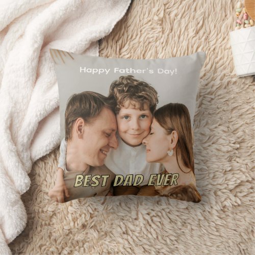 Best Dad Ever Full Photo Card Minimalist Template Throw Pillow