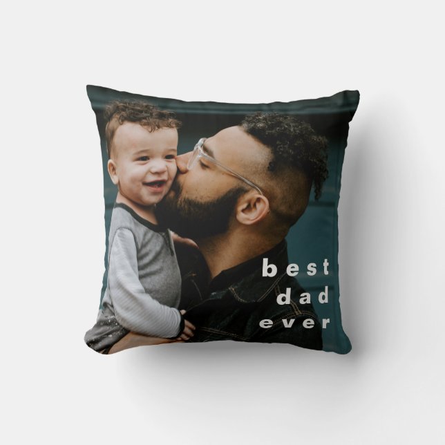 Best Dad Ever Full Photo Personalized Overlay Throw Pillow (Front)