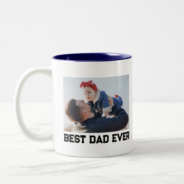 Best Dad Ever Full Photo Personalized Two-Tone Coffee Mug (Left)