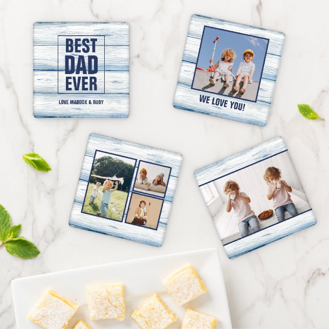 Best Dad Ever | Fun Modern 5 Photo Coaster Set (In Situ)
