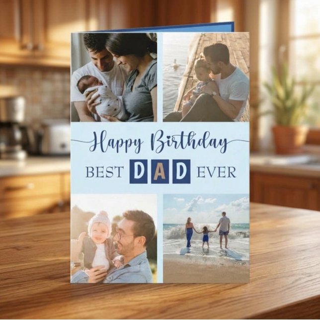 Best Dad Ever Fun Typography 4 Photo Card (Creator Uploaded)