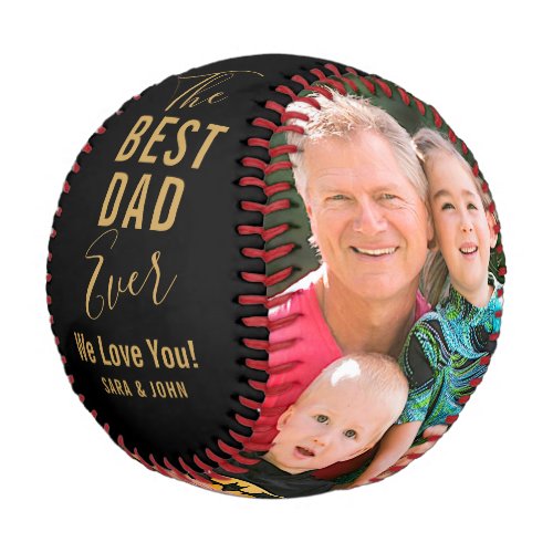 Best Dad Ever Gold Black Family 2 Photos Name Baseball
