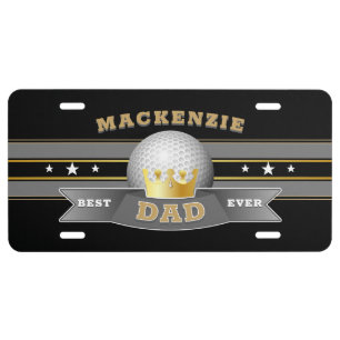 Best DAD Ever GOLF BALL on BLACK License Plate