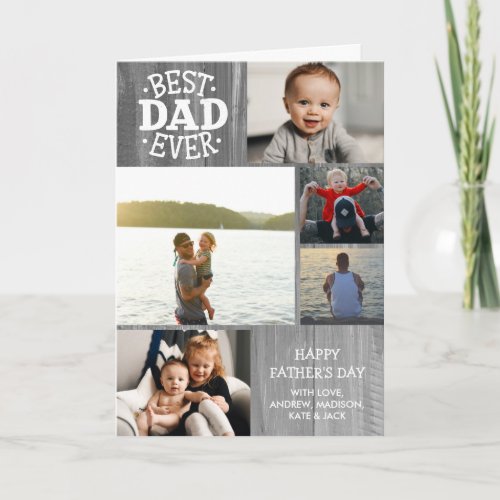 Best Dad Ever Gray Wood 5 Photo Fathers Day Card