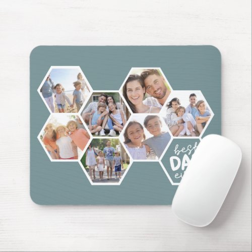 Best Dad Ever Green Hexagons Photo  Mouse Pad
