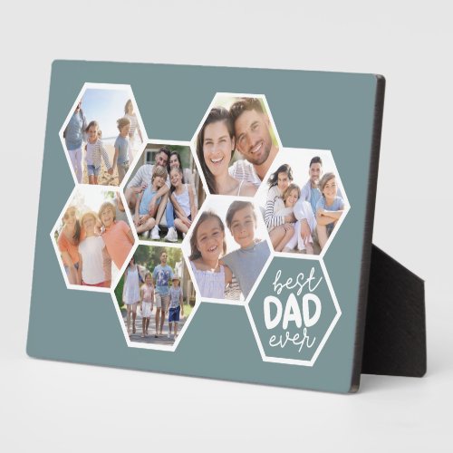 Best Dad Ever  Green Hexagons Photo Plaque