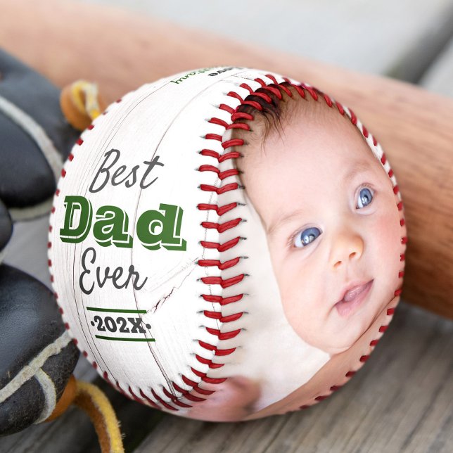 Best Dad Ever Green Typography Rustic Wood Modern Baseball (Creator Uploaded)