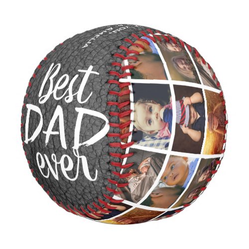 Best Dad Ever Grey Leather Print 6 Photo Collage Baseball