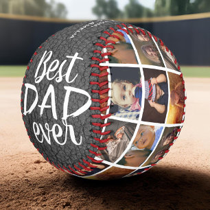 Best Dad Ever Grey Leather Print 6 Photo Collage Baseball