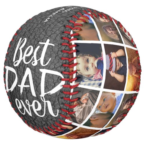 Best Dad Ever Grey Leather Print 6 Photo Collage Softball - Best Dad Ever Grey Leather Print 6 Photo Collage Softball. Dark grey leather print background. Collage with 6 photos and modern typography. Add your photos, names and year. Great gift and a sweet keepsake for a dad for Father`s Day, birthday or Christmas.