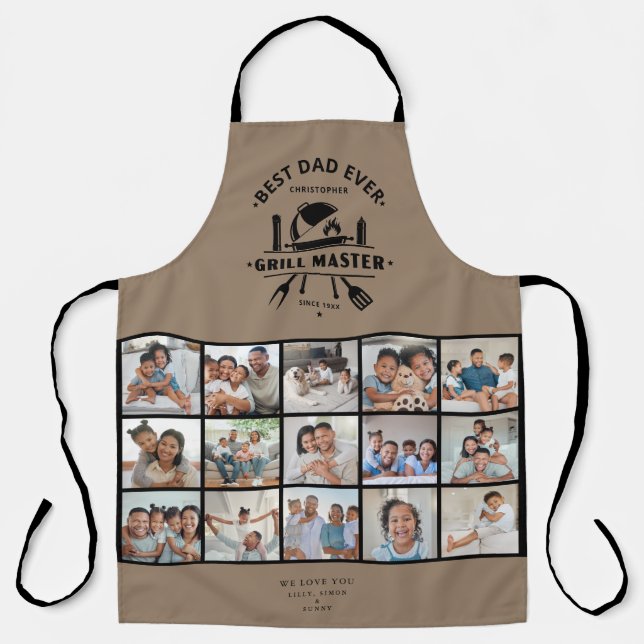 Best Dad Ever Grill Master 15 Photos Rustic Brown Apron (Front)