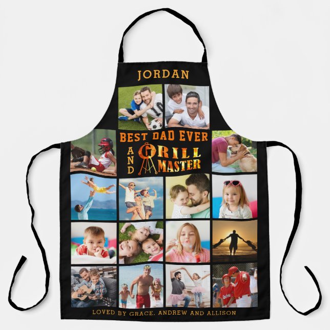 BEST DAD EVER GRILL MASTER 16 Photo Collage Names  Apron (Front)