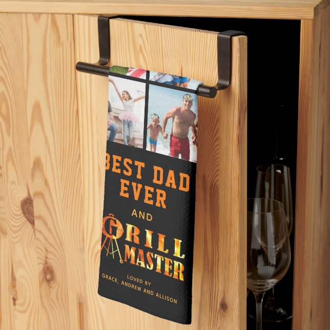 BEST DAD EVER GRILL MASTER 20 Photo Collage Kitchen Towel (Thirds Fold)