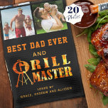 BEST DAD EVER GRILL MASTER 20 Photo Collage Names Kitchen Towel<br><div class="desc">Personalized BBQ kitchen towel for the BEST DAD EVER and GRILL MASTER featuring an easy-to-upload photo collage template with 20 square pictures and a fire and flames typography GRILL MASTER design on your choice of background color (shown in black). The title is editable to change as desired like BEST DAD,...</div>